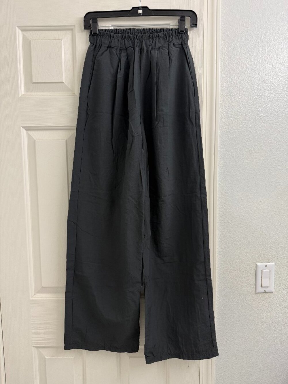 Korea Black Wide Leg High Waisted Elastic Waist Pants Size M